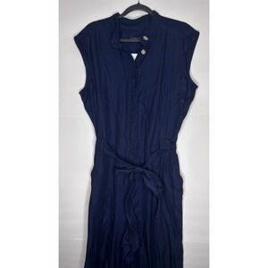 Banana Republic Denim Jumpsuit Sleeveless‎ Button Down Belted Navy